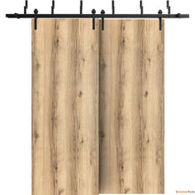 Load image into Gallery viewer, Planum 0010 Oak Double Barn Door and Black Bypass Rail