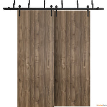 Load image into Gallery viewer, Planum 0010 Walnut Double Barn Door and Black Bypass Rail