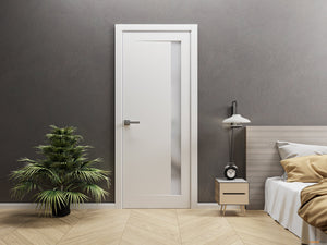 Planum 0660 Painted White Barn Door Slab with Frosted Glass