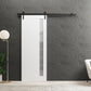 Planum 0660 Painted White Barn Door with Frosted Glass and Black Rail