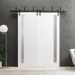 Planum 0660 Painted White Double Barn Door with Frosted Glass and Black Bypass Rail