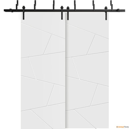 Planum 0990 Painted White Matte Double Barn Door and Black Bypass Rail