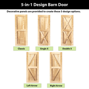 84" Height 5-in-1 Design Unassembled & Unfinished Pine Wood Barn Door - Frame