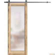 Load image into Gallery viewer, Planum 2102 Oak Barn Door with Frosted Glass and Silver Rail