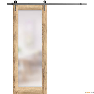 Planum 2102 Oak Barn Door with Frosted Glass and Silver Rail