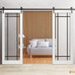 Lucia 2266 White Silk Double Barn Door with Clear Glass and Black Rail