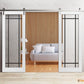 Lucia 2266 White Silk Double Barn Door with Clear Glass and Silver Finish Rail