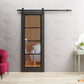 Lucia 2466 Matte Black Barn Door with Clear Glass and Black Rail