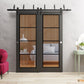 Lucia 2466 Matte Black Double Barn Door with Clear Glass and Black Bypass Rails
