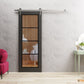 Lucia 2466 Matte Black Barn Door with Clear Glass and Silver Rail