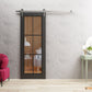 Lucia 2366 Matte Black Barn Door with Clear Glass and Silver Rail