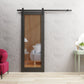 Lucia 2166 Matte Black Barn Door with Clear Glass and Black Rail
