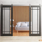 Lucia 2266 Matte Black Double Barn Door with Clear Glass and Silver Rail