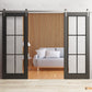 Lucia 2366 Matte Black Double Barn Door with Clear Glass and Silver Rail