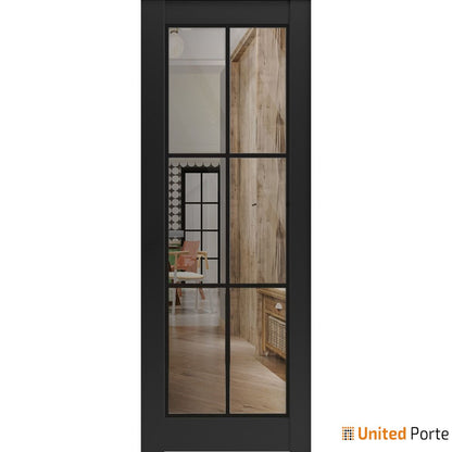 Lucia 2366 Matte Black Barn Door Slab with Clear Glass