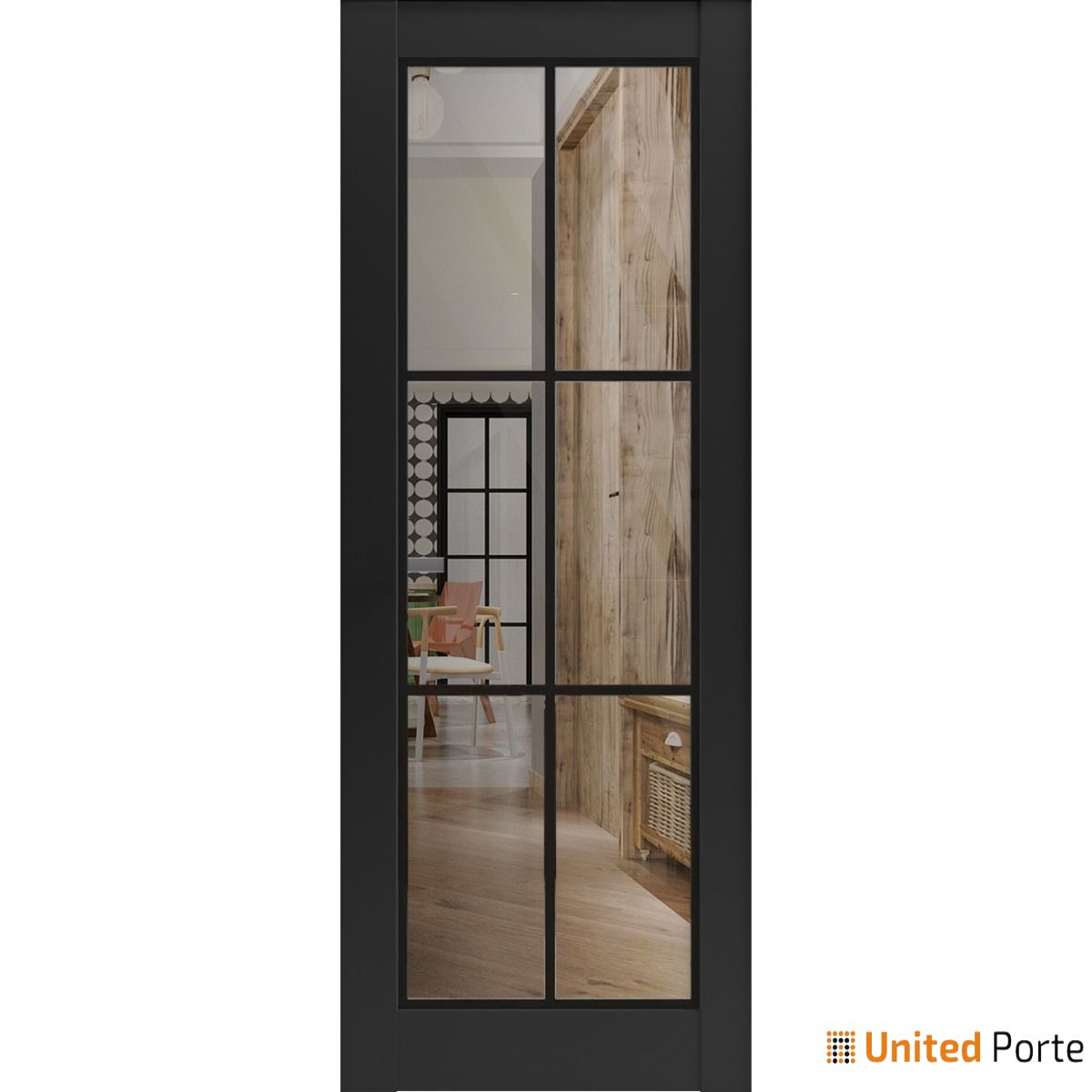 Lucia 2366 Matte Black Barn Door Slab with Clear Glass