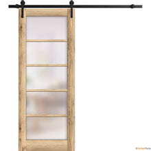Load image into Gallery viewer, Quadro 4002 Oak Barn Door with Frosted Glass and Black Rail