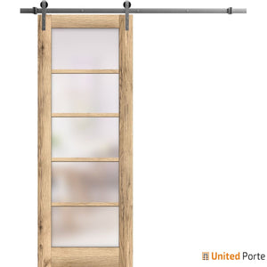 Quadro 4002 Oak Barn Door with Frosted Glass and Silver Rail