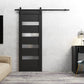 Quadro 4113 Matte Black Barn Door with Frosted Opaque Glass and Black Rail