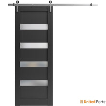 Load image into Gallery viewer, Quadro 4113 Matte Black Barn Door with Frosted Opaque Glass and Silver Rail