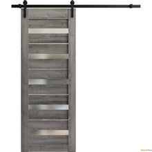 Load image into Gallery viewer, Quadro 4445 Nebraska Grey Barn Door with Frosted Glass and Black Rail