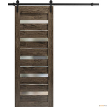 Load image into Gallery viewer, Quadro 4445 Cognac Oak Barn Door with Frosted Glass and Black Rail