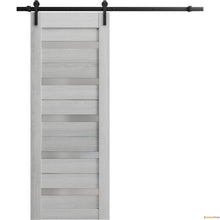 Load image into Gallery viewer, Quadro 4445 Light Grey Oak Barn Door with Frosted Glass and Black Rail