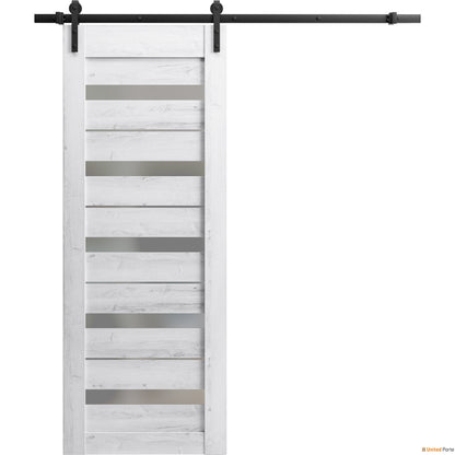 Quadro 4445 Nordic White Barn Door with Frosted Glass and Black Rail