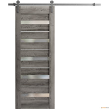 Load image into Gallery viewer, Quadro 4445 Nebraska Grey Barn Door with Frosted Glass and Silver Rail