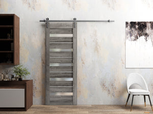 Quadro 4445 Nebraska Grey Barn Door with Frosted Glass and Silver Rail