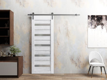 Load image into Gallery viewer, Quadro 4445 Nordic White Barn Door with Frosted Glass and Silver Rail