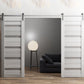 Quadro 4445 Light Grey Oak Double Barn Door with Frosted Glass and Silver Rail