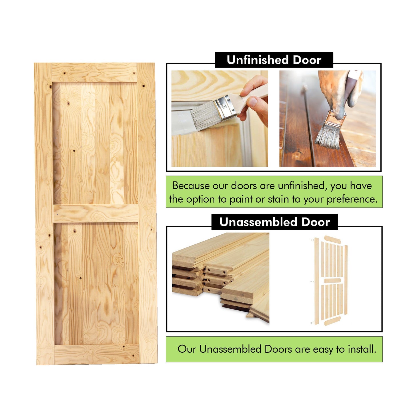 80" Height 5-in-1 Design Unassembled & Unfinished Pine Wood Barn Door - Frame