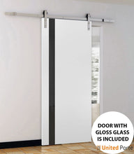 Load image into Gallery viewer, Planum 0440 Matte White Barn Door with Black Glass and Silver Finish Rail
