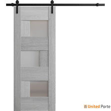 Load image into Gallery viewer, Sete 6933 Light Grey Oak Barn Door with Frosted Glass and Black Rail