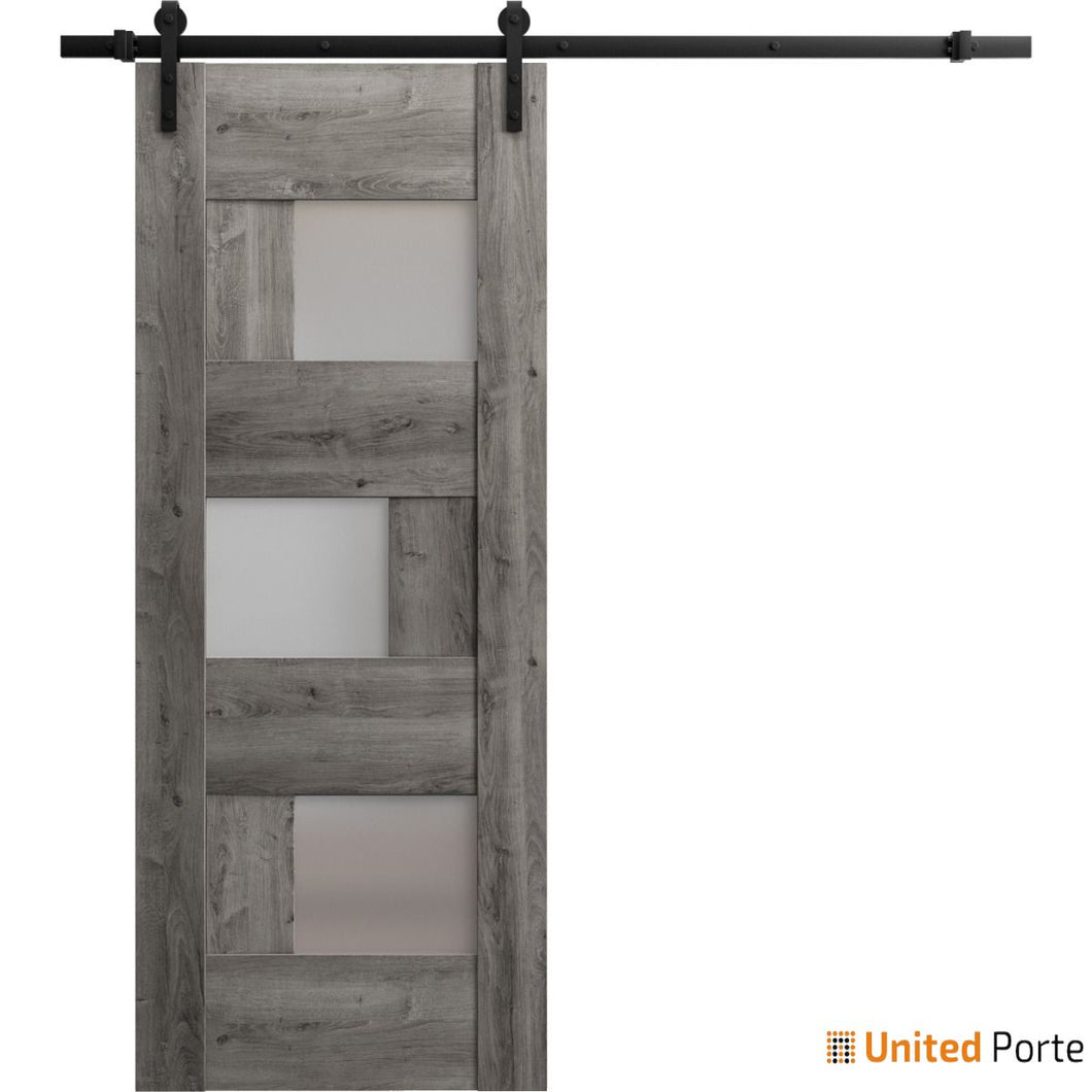 Sete 6933 Nebraska Grey Barn Door with Frosted Glass and Black Rail
