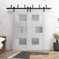Sete 6933 Nordic White Double Barn Door with Frosted Glass and Black Bypass Rail