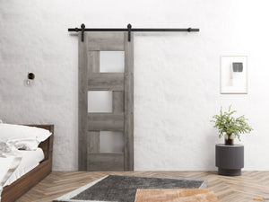 Sete 6933 Nebraska Grey Barn Door with Frosted Glass and Black Rail