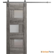 Load image into Gallery viewer, Sete 6933 Nebraska Grey Barn Door with Frosted Glass and Silver Rail