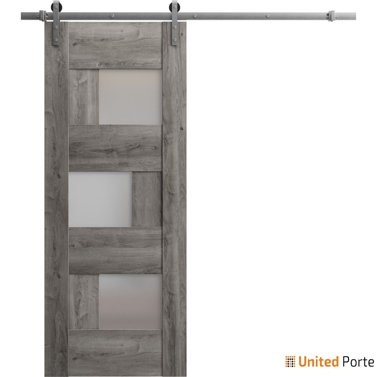 Sete 6933 Nebraska Grey Barn Door with Frosted Glass and Silver Rail