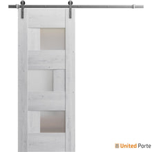 Load image into Gallery viewer, Sete 6933 Nordic White Barn Door with Frosted Glass and Silver Rail