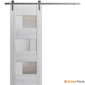 Sete 6933 Nordic White Barn Door with Frosted Glass and Silver Rail