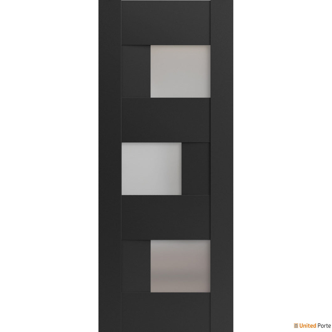 Sete 6933 Matte Black Barn Door Slab with Frosted Glass