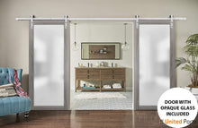 Load image into Gallery viewer, Planum 2102 Ginger Ash Double Barn Door with Frosted Glass and Silver Rail