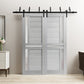 Veregio 7288 Light Grey Oak Double Barn Door with Frosted Glass and Black Bypass Rail