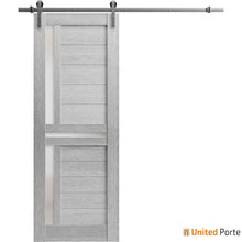 Load image into Gallery viewer, Veregio 7288 Light Grey Oak Barn Door with Frosted Glass and Silver Rail