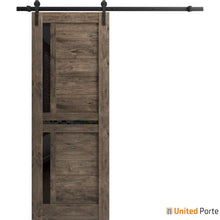 Load image into Gallery viewer, Veregio 7588 Cognac Oak Barn Door with Frosted Glass and Black Rail