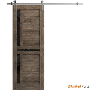 Veregio 7588 Cognac Oak Barn Door with Frosted Glass and Silver Rail