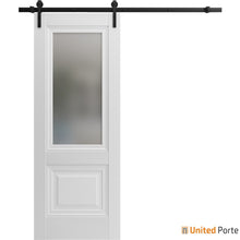 Load image into Gallery viewer, Lucia 8822 White Silk Barn Door with Frosted Glass and Black Rail