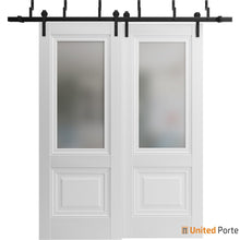 Load image into Gallery viewer, Lucia 8822 White Silk Double Barn Door with Frosted Glass and Black Bypass Rail